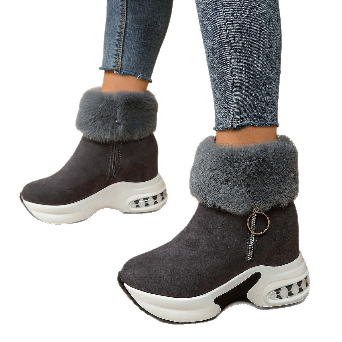 Women's Platform Fleece-Lined Ankle Boots | Height-Enhancing Winter Snow Boots