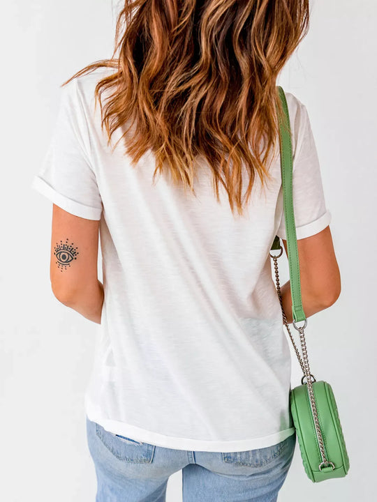 Another view: JUST HERE For THE COWBOY Cuffed Sleeve Crew Neck T Shirt