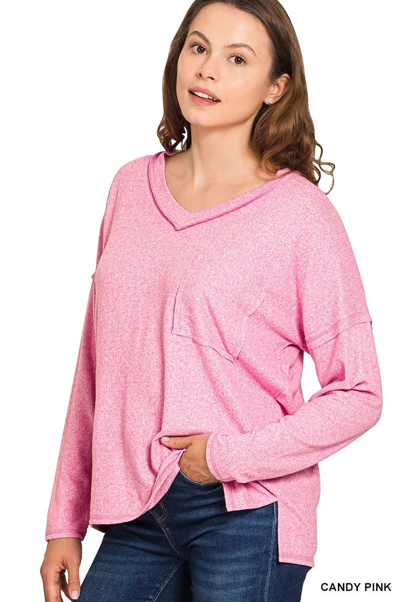 Soft Melange Hacci Exposed Seam Coin Pocket Tee