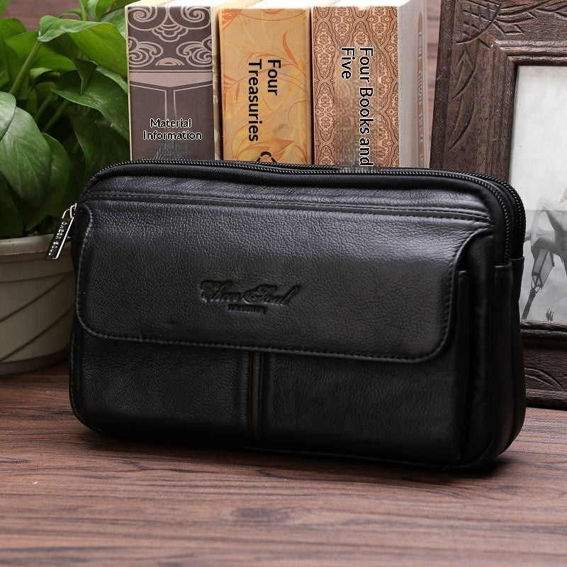Men's Genuine Leather Clutch Bag – Soft First-Layer Cowhide Business Wallet