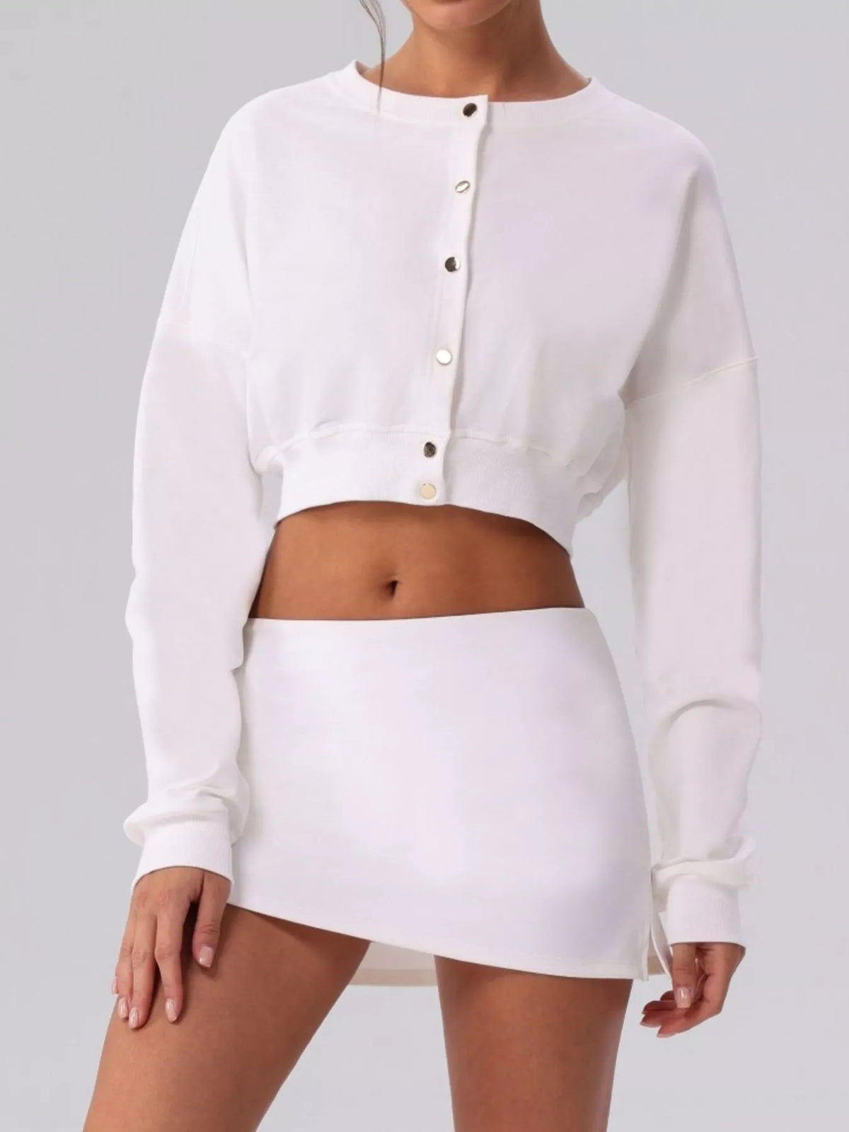 Cropped Button-Down Activewear Cardigan