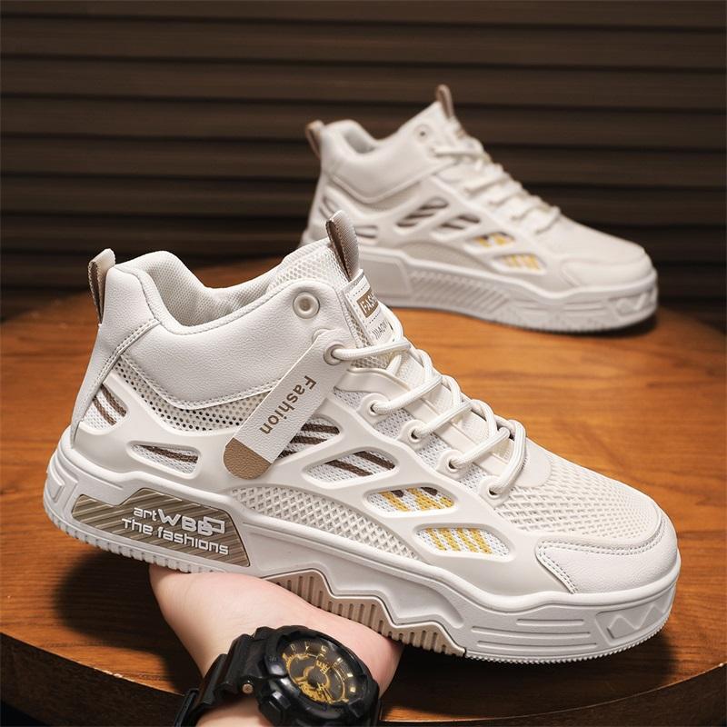 Women's Breathable Mesh High-Top Chunky Sole Sneakers - Korean Fashion Casual Shoes