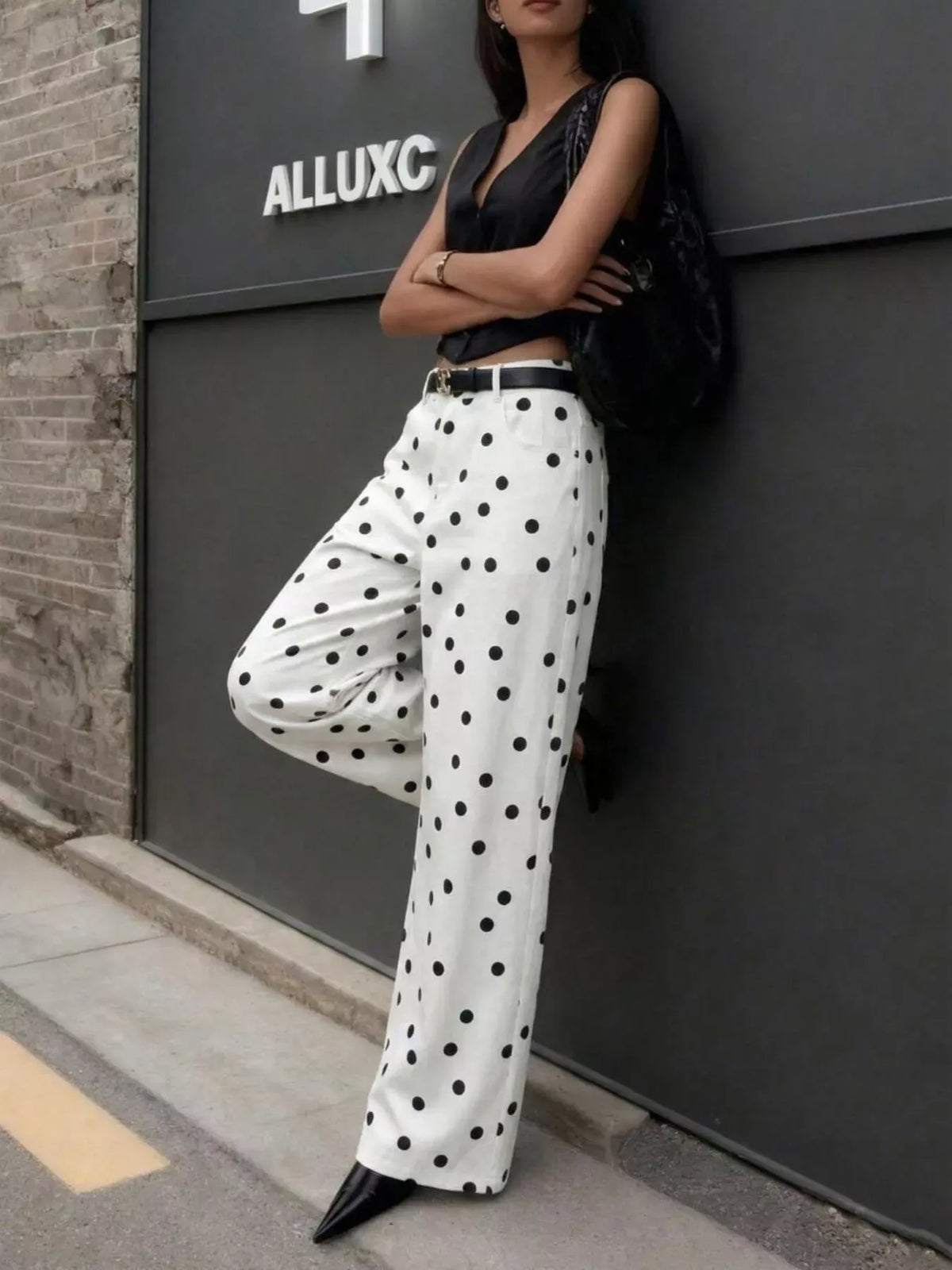Women's High-Waisted Polka Dot Wide-Leg Pants — photo 5