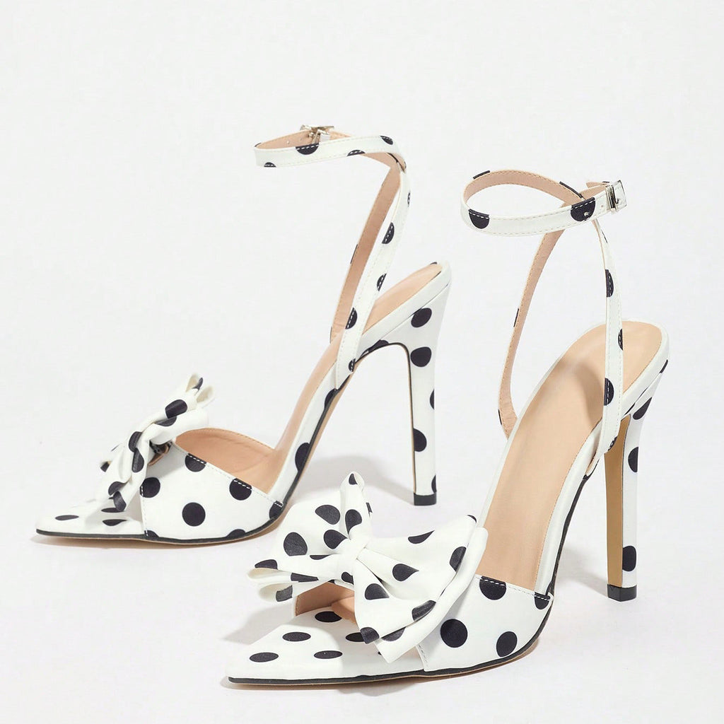 Elegant Silk Polka-Dot Pointed-Toe High Heels with Bow Detail | Women's Extra-High Heel Pumps