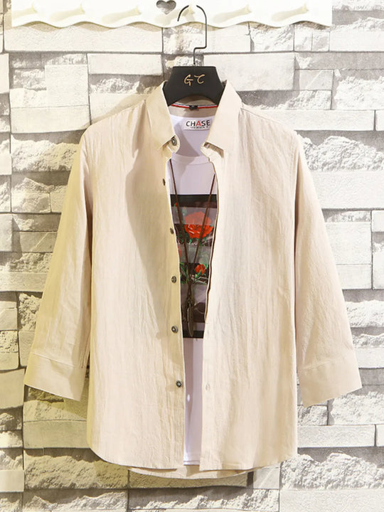 Another view: Men's Plus Size Button Up 3/4 Sleeve Shirt