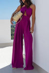 Women's halter-neck wide-leg keyhole jumpsuit