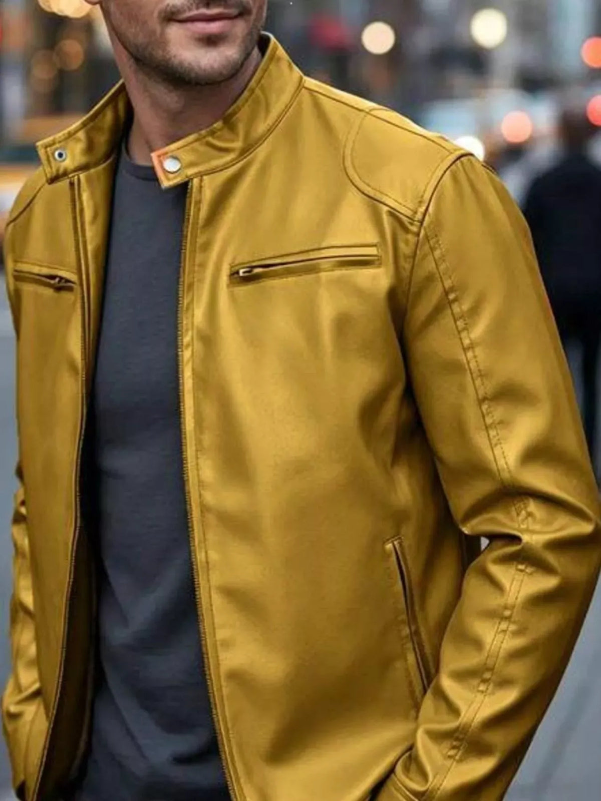 Men's Faux Leather Zip-Pocket Bomber — photo 26