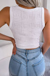 Geometric-knit sleeveless front-cutout crop top