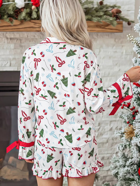 Another view: Women's Christmas Print Ruffle-Cuff Lounge Set