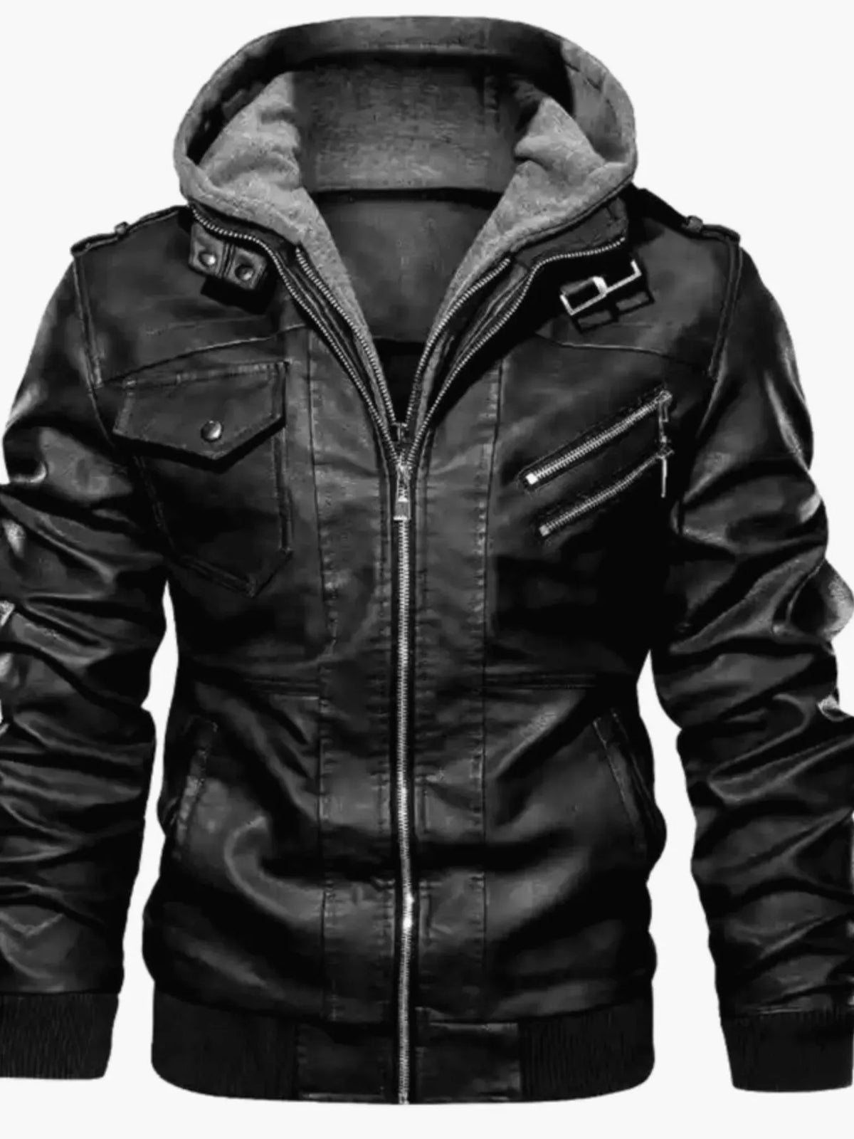 Men's Hooded Faux Leather Moto Jacket — photo 1