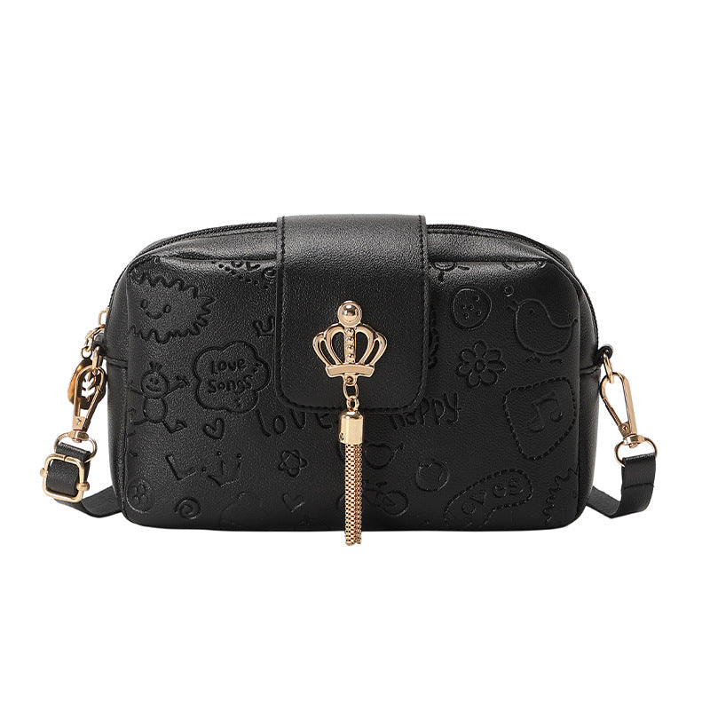 Women's Crossbody Phone Bag - Korean Style Embossed PU Leather Shoulder Bag