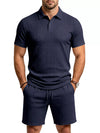 Men's textured polo and drawstring shorts set