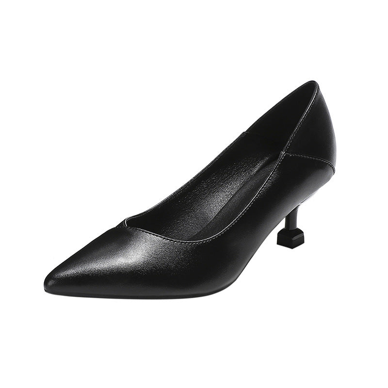 Women's Black Pointed Toe Pumps - Professional Work Heels with 5cm Stiletto