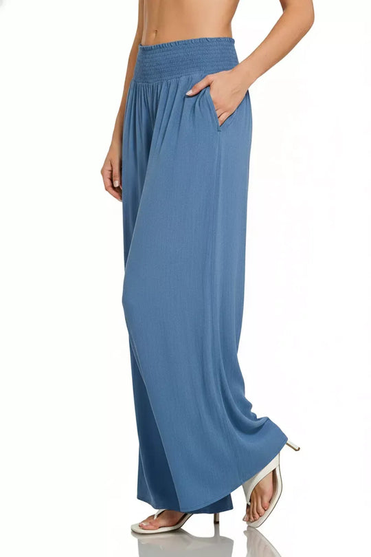 Another view: Smocked Waistband Wide Leg Lounge Pants