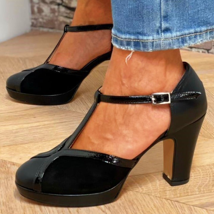 Women's Round Toe Chunky Heel Pumps - Comfortable Low Heel Slip-On Shoes