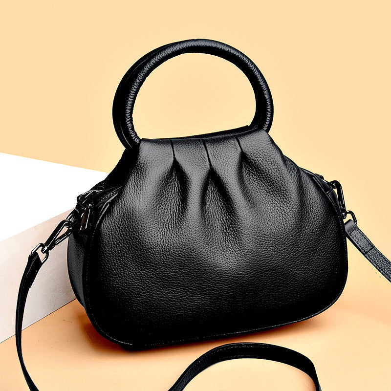 Heart-Shaped Genuine Leather Crossbody Bag for Women – Full-Grain Cowhide, Black, Gray & Wine Red