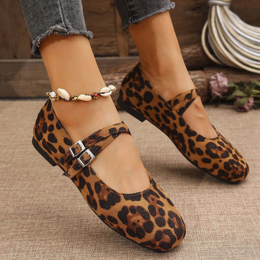 Women's Leopard Print Flats - Comfortable Buckle Dress Shoes Plus Size 36-43