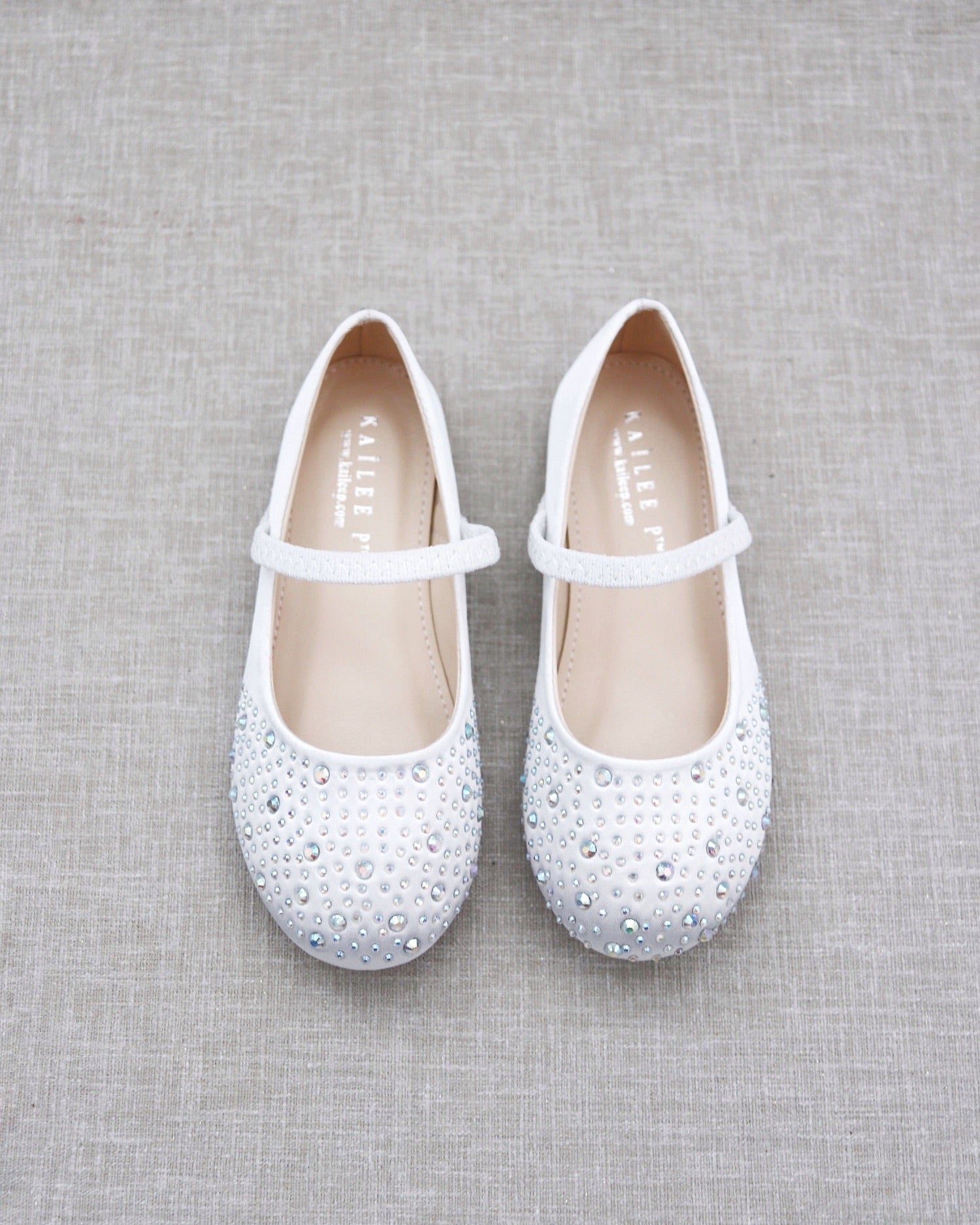 Satin Mary Jane Flats With Rhinestones Embellishment