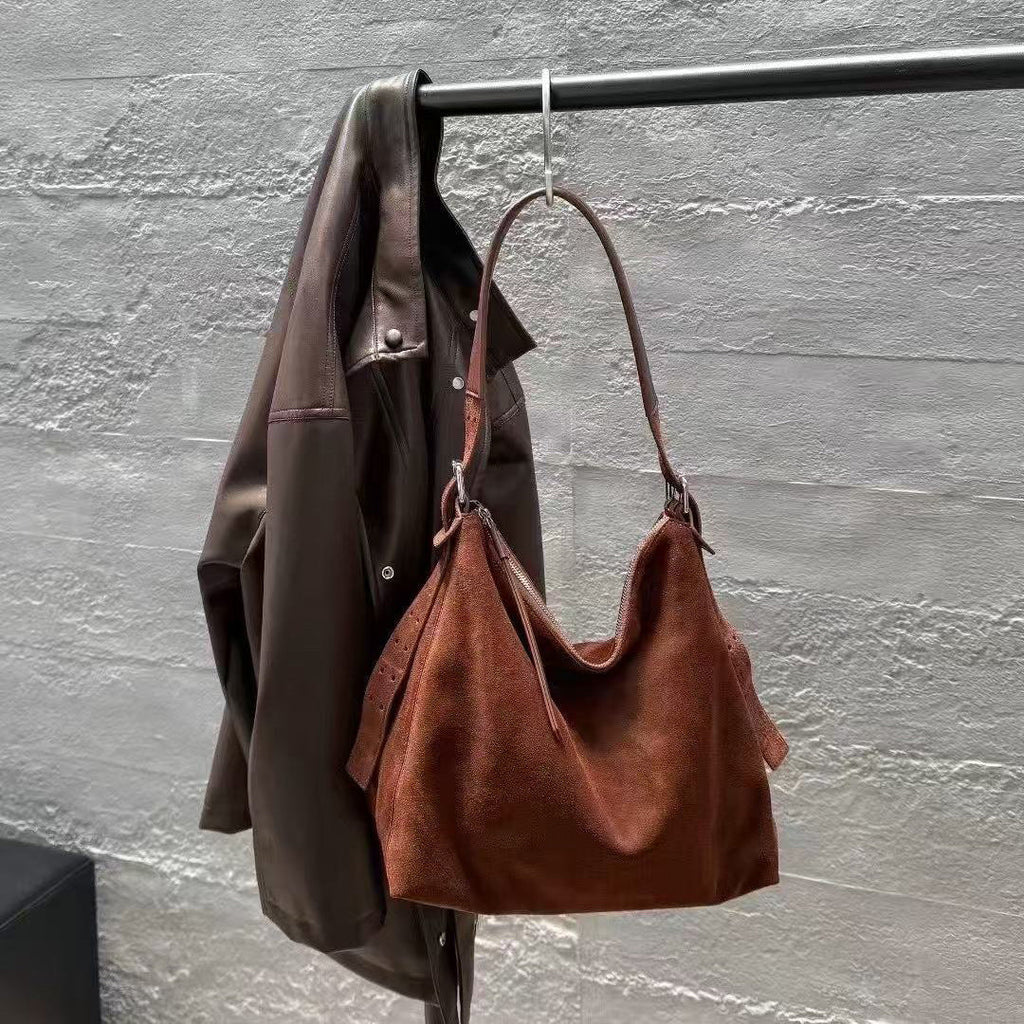 Women's Suede Crossbody Shoulder Bag | High-Capacity Commuter Bag with Zipper Pocket