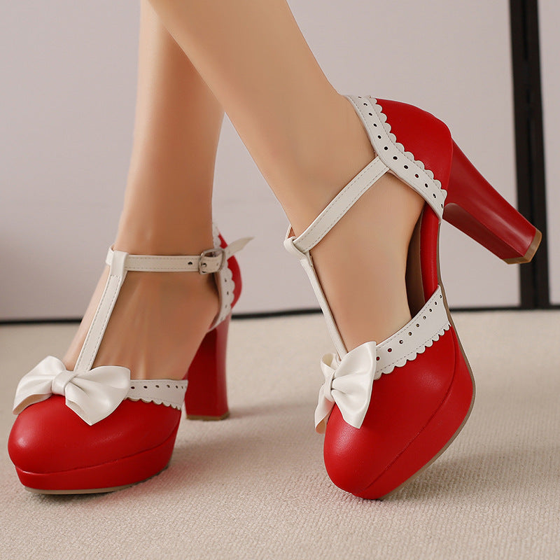 Women's Bow-Embellished High-Heel Sandals - Elegant Closed-Toe Hollow-Out Design