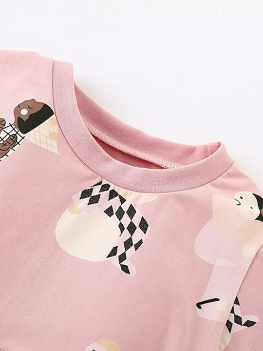 Another view: Printed Cotton-Blend Short-Sleeve Dress — Dusty Pink