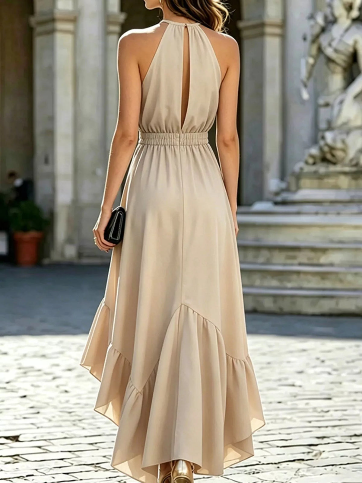 Ruffled High-Low Maxi Dress