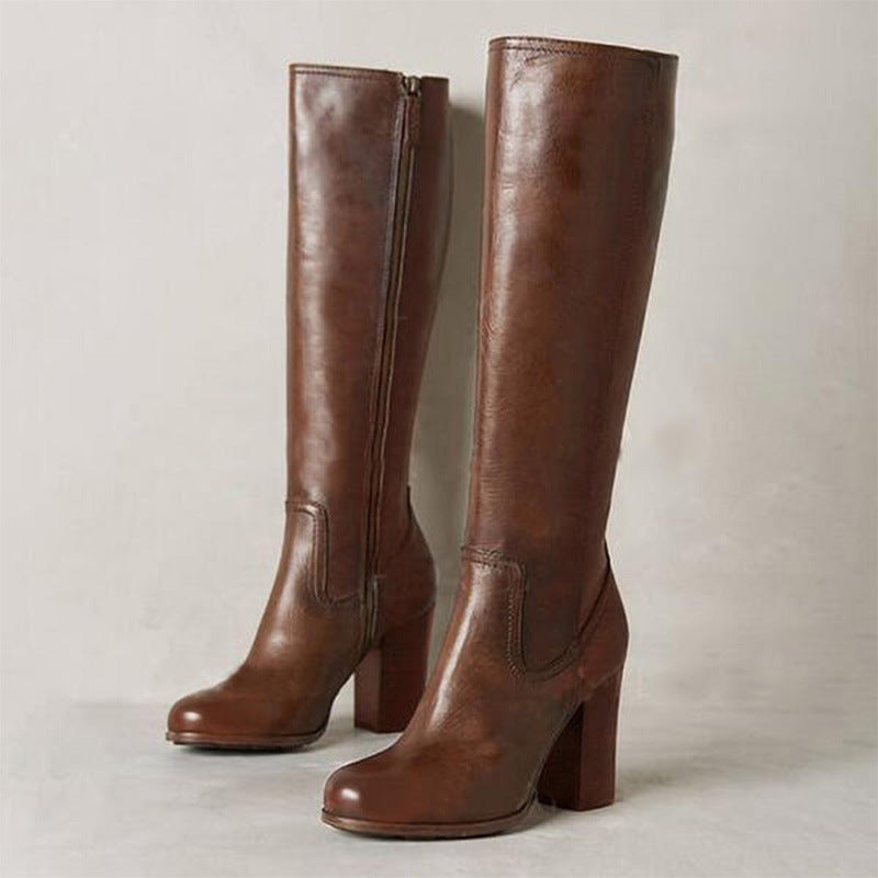 Women's Plus-Size Over-the-Knee Chunky Heel Boots with Side Zipper | Autumn Winter