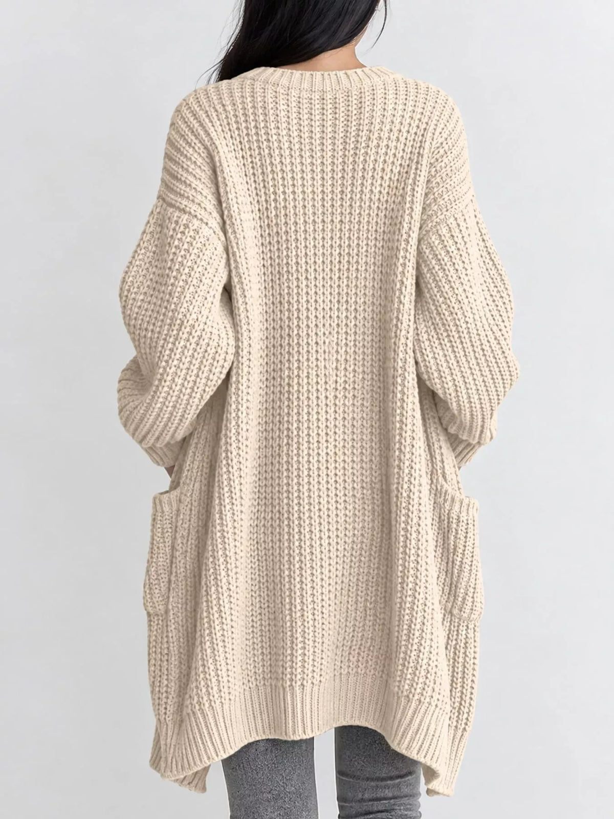 Oversized Openwork Longline Cardigan with Pockets — photo 14