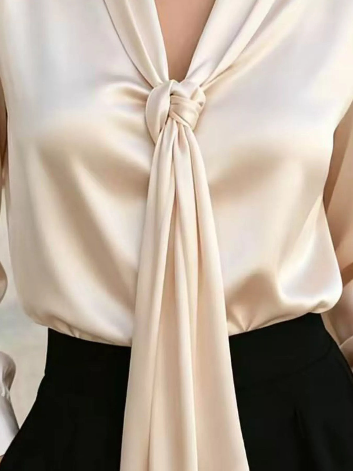 Front-Tie Satin Blouse