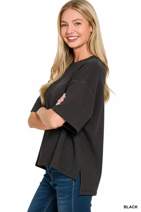 Another view: Curve Double Knit Side Slits High-Low Short Sleeve Top