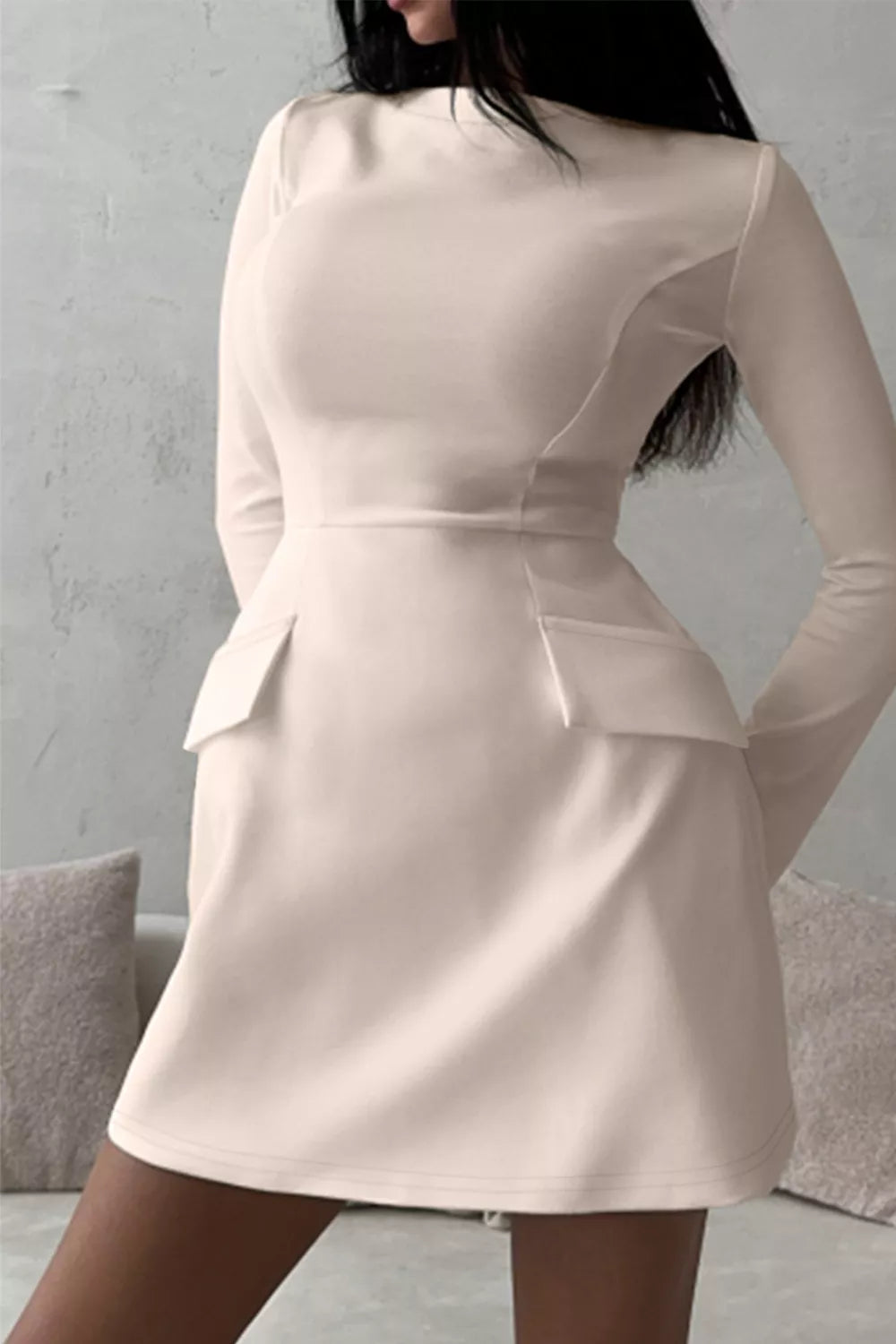Buttoned Flap-Pocket Mini Dress
