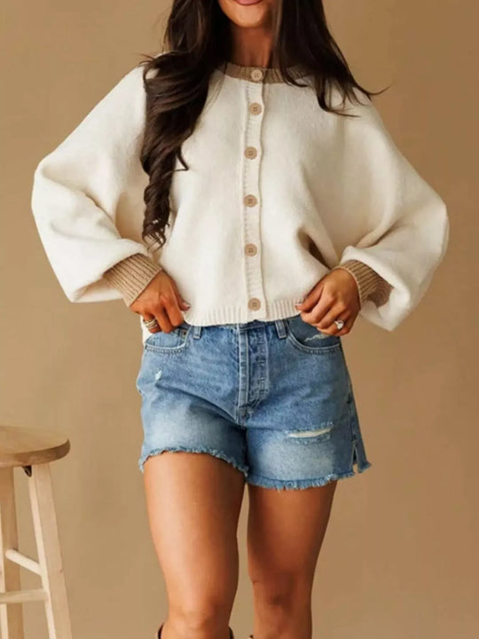 Another view: Button-Front Knit Cardigan with Contrast Trim