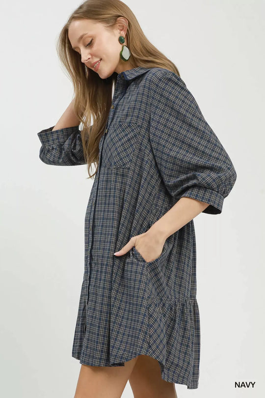 Another view: Umgee Plaid Button Down Oversized Shirt Dress