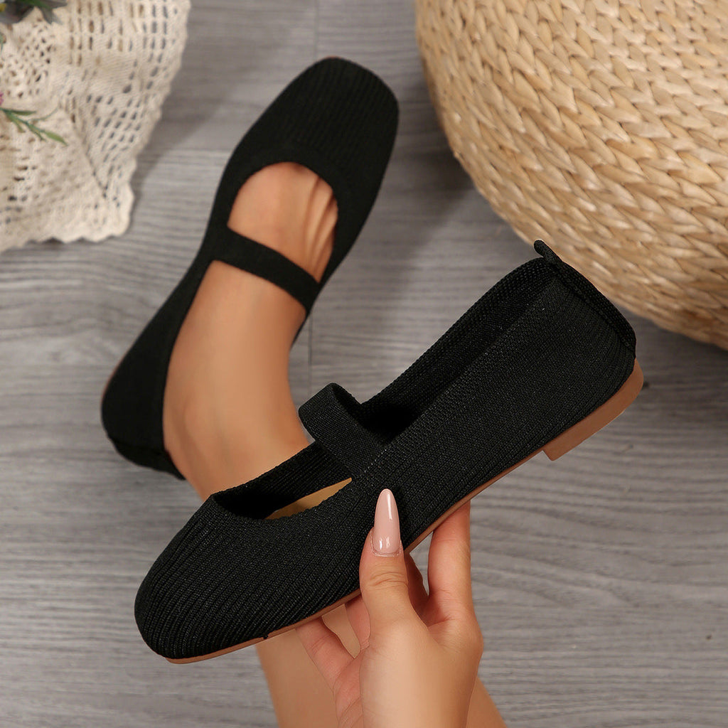 Women's Breathable Knit Mesh Flats | Square Toe Slip-On Shoes