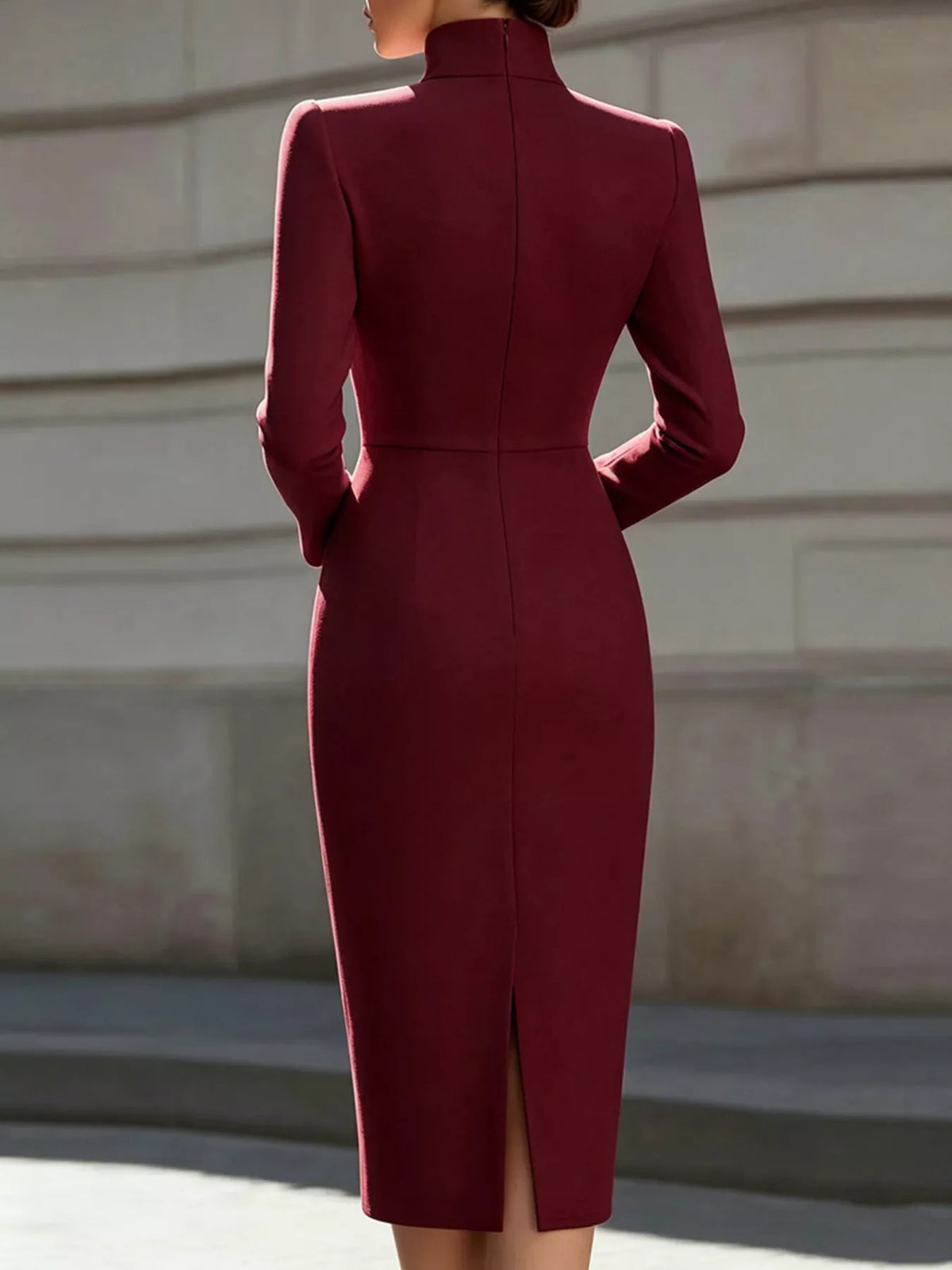 High-Neck Seam-Detail Midi Dress