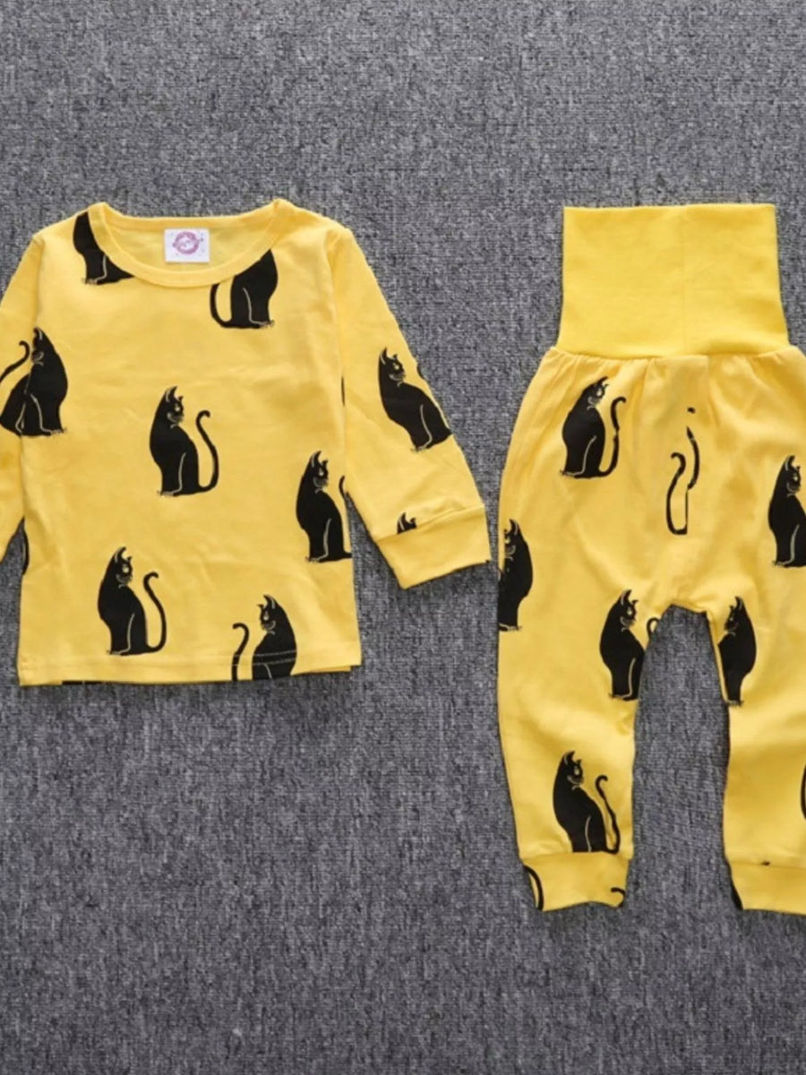 Baby & Toddler Cat-Print Top & Pants Set — Gold