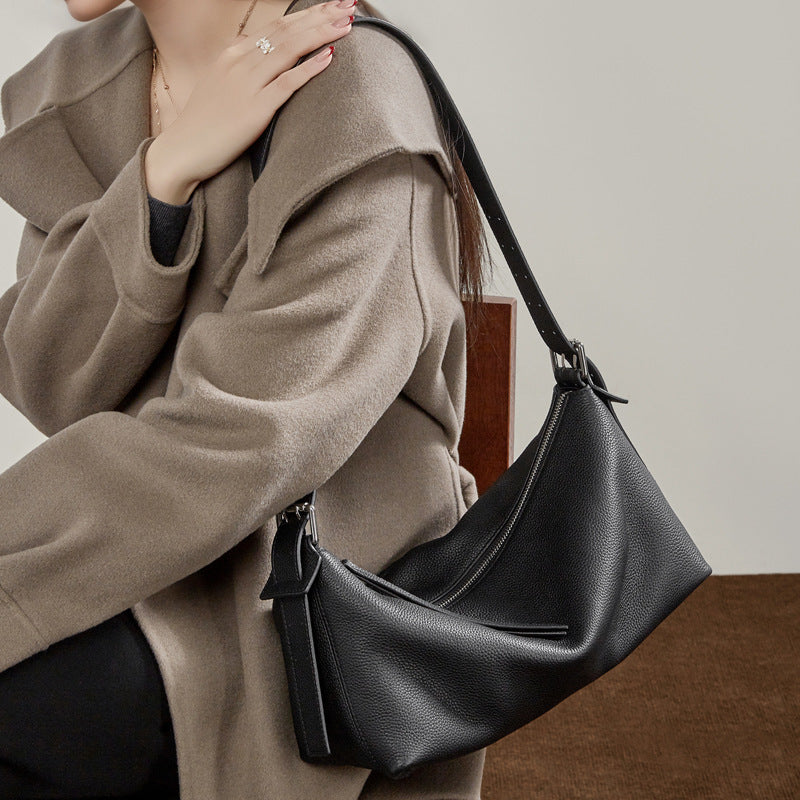 Vegetable-Tanned Genuine Leather Hobo Bag - Belt-Attachable Crossbody Shoulder Bag