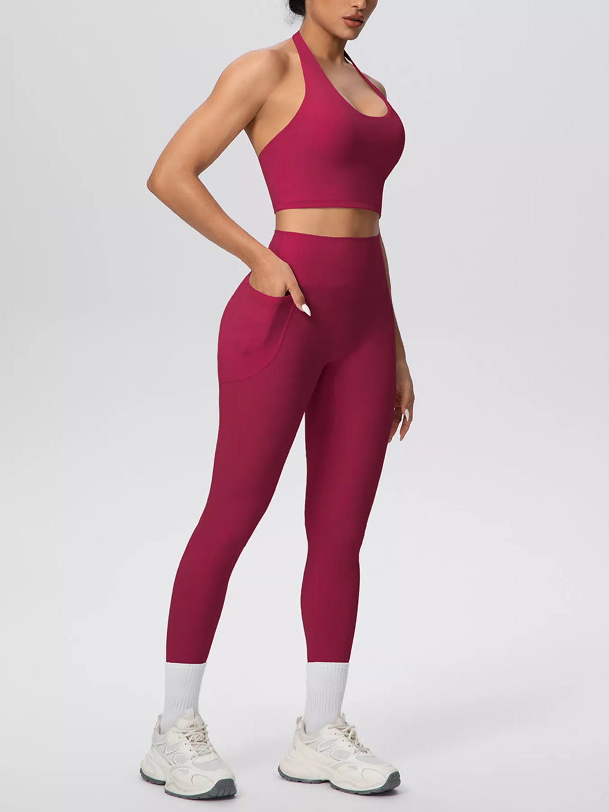Halter Crop Top & High-Waisted Leggings Set