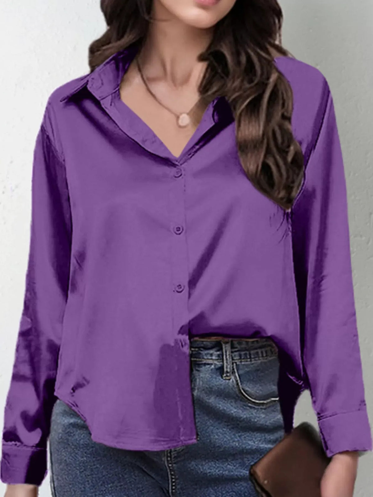 Women's Satin High-Low Button-Down Shirt — photo 57