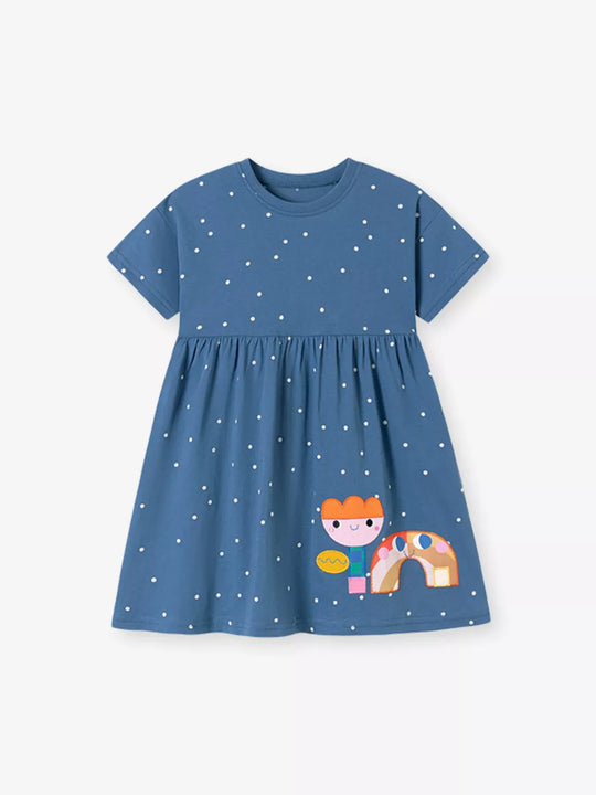 Another view: Girls' Polka-Dot Pocket Cotton Dress – Dark Blue