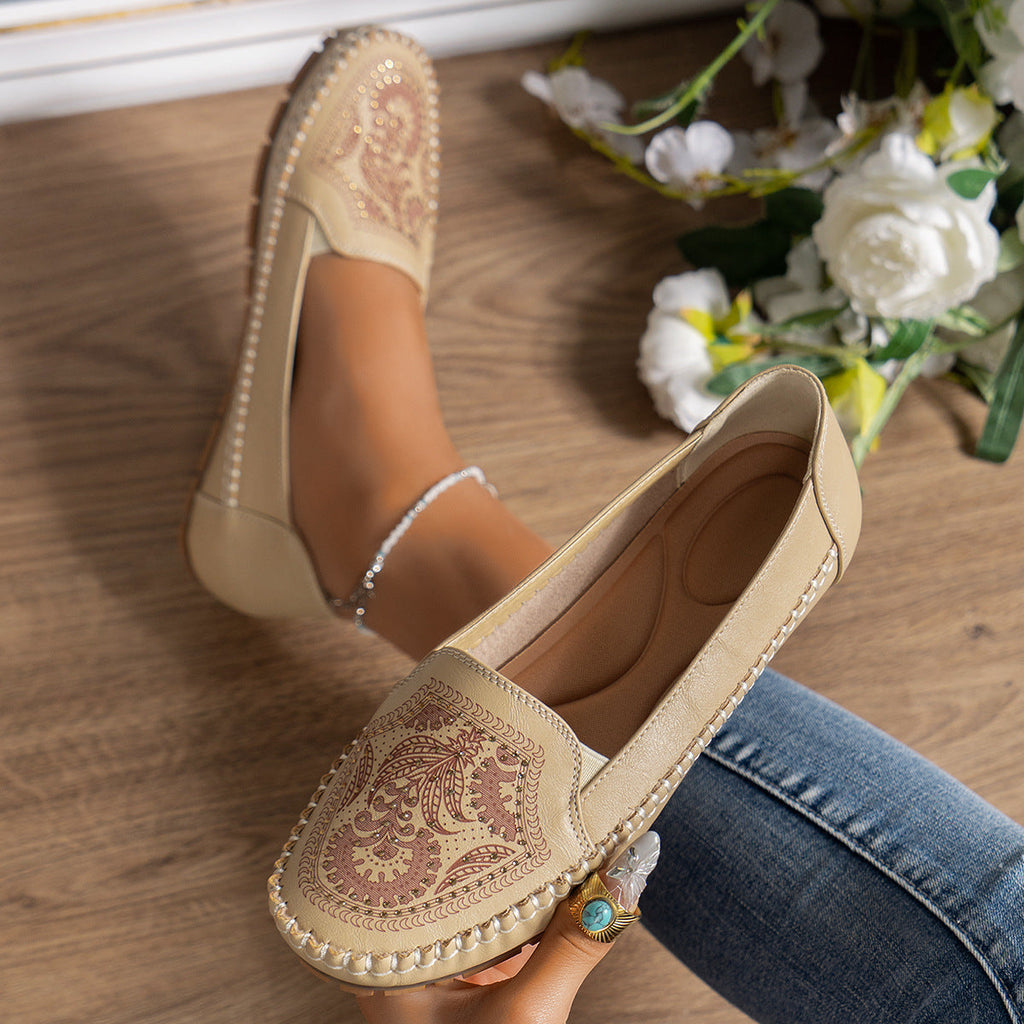 Women's Retro Flat Loafers | Vintage Slip-On Round Toe Shoes | PU Leather Everyday Flats
