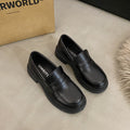 Women's Vintage Preppy Leather Casual Shoes - Round Toe Platform Shoes