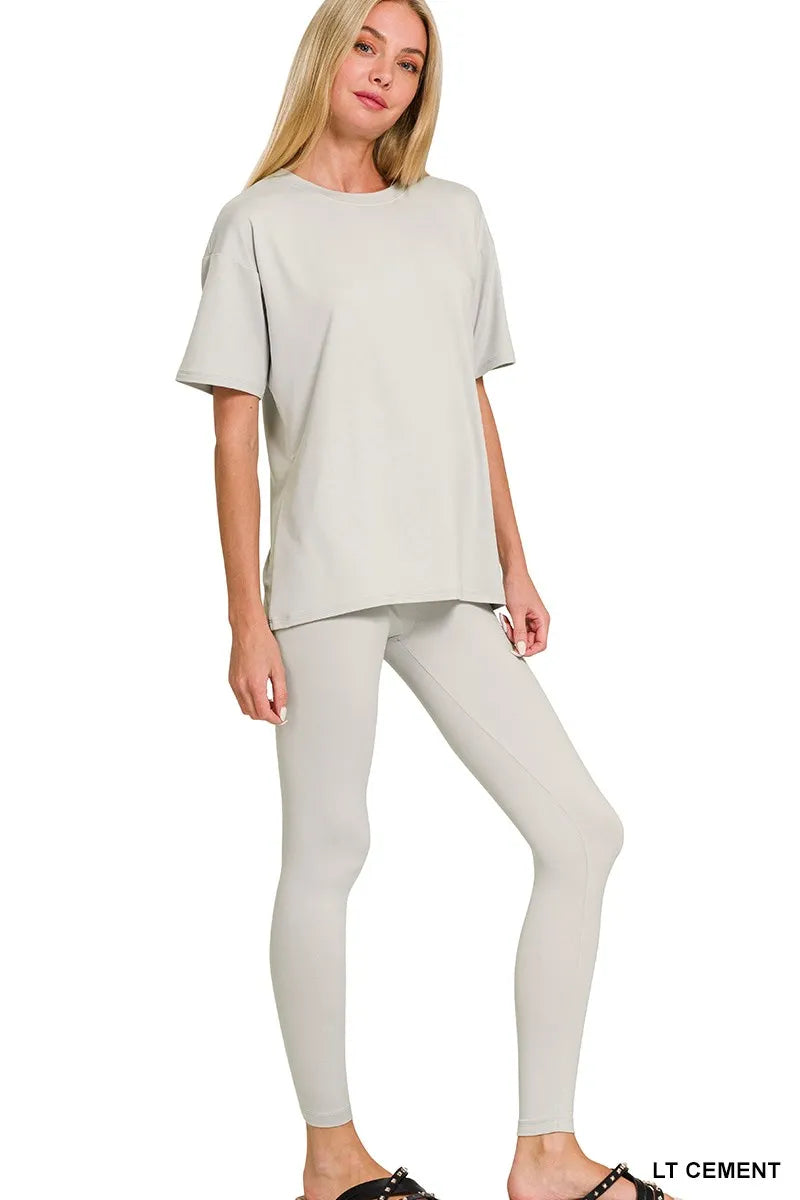 Brushed Dty Microfiber Short-Sleeve Top and Pants Loungewear Set