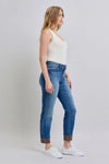 Judy Blue Camden Plaid Print Cuff Straight-Leg Jeans with Pockets — product view 6