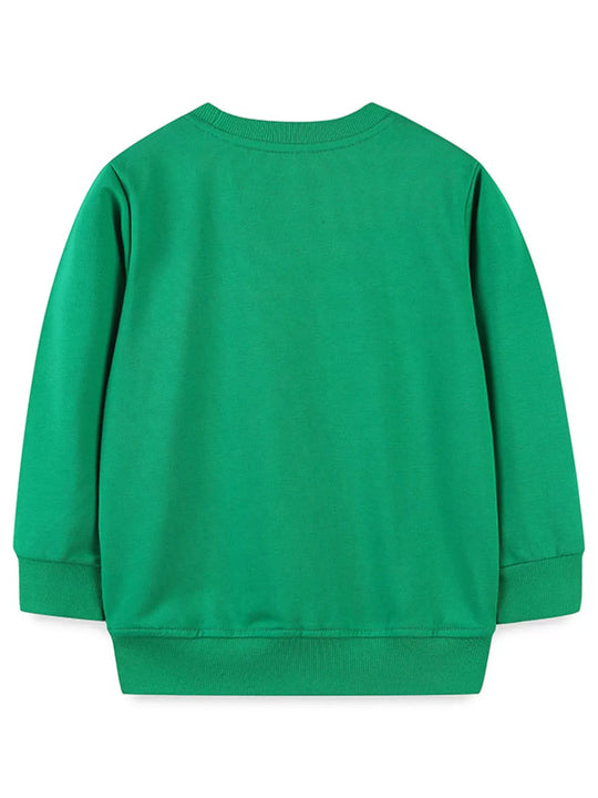 Another view: Kids' Reindeer Christmas Cotton Sweatshirt – Dark Green