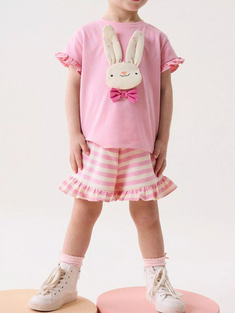 Girls’ Bunny Appliqué Ruffle-Trim Set
