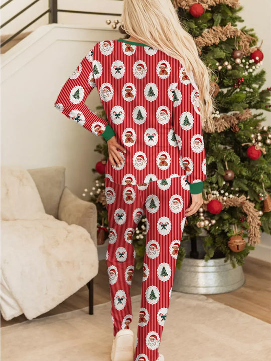 Another view: Striped Christmas Henley & Pants Lounge Set — Strawberry