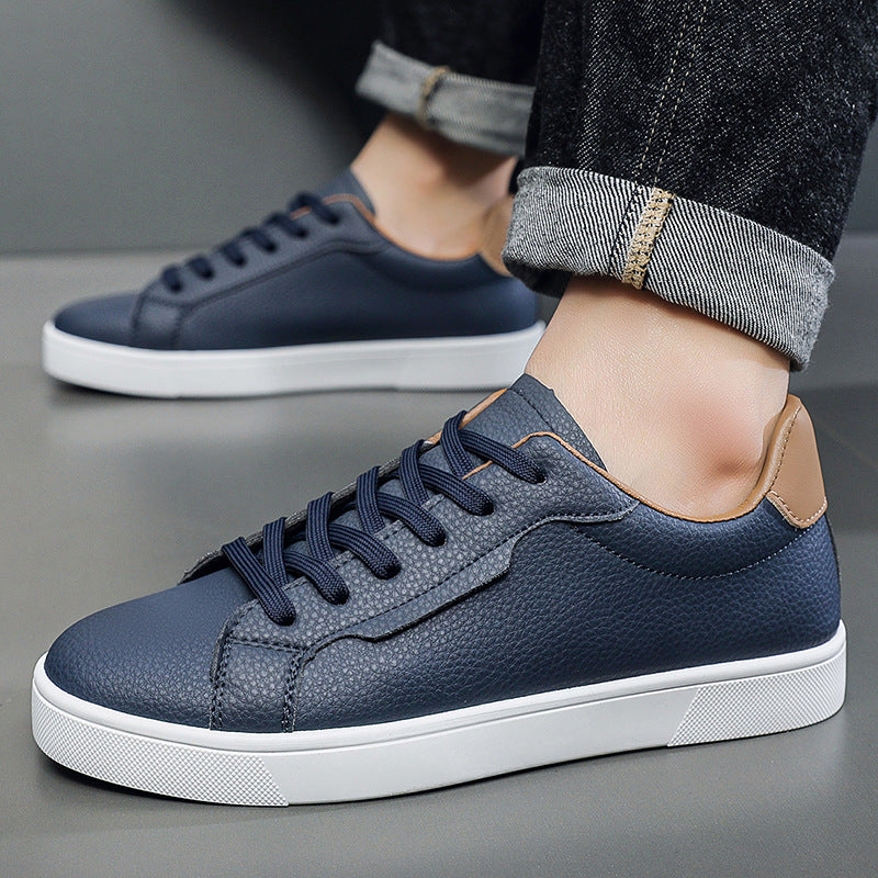 Men's Low-Top Patchwork Sneakers - Casual Lace-Up Athletic Shoes with Flat Heel