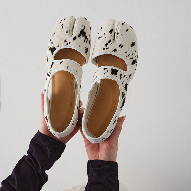 Pony Hair Split-Toe Tabi Mary Jane Flats