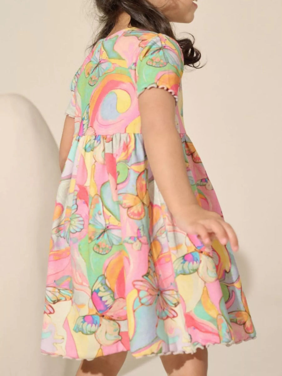 Girls' Butterfly-Print Cotton Dress — Multicolor